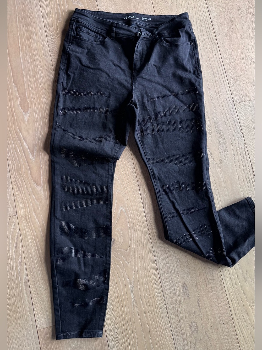 INC International Concepts Black Studded Skinny Jeans
